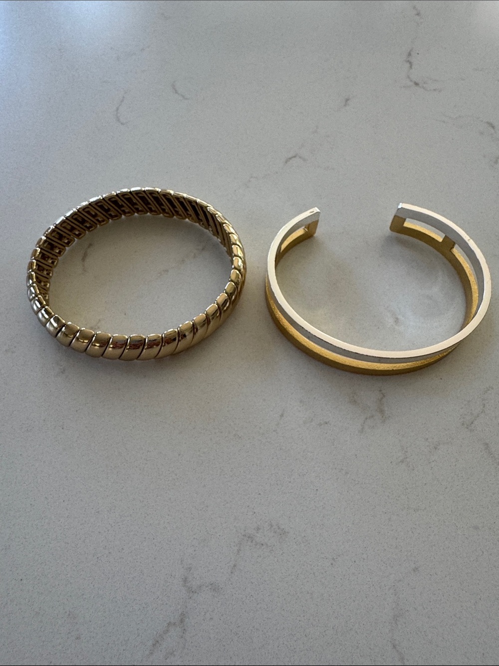 J. Crew Gold Tone Stretch Bracelet & Gold Cuff Bracelet NWOT